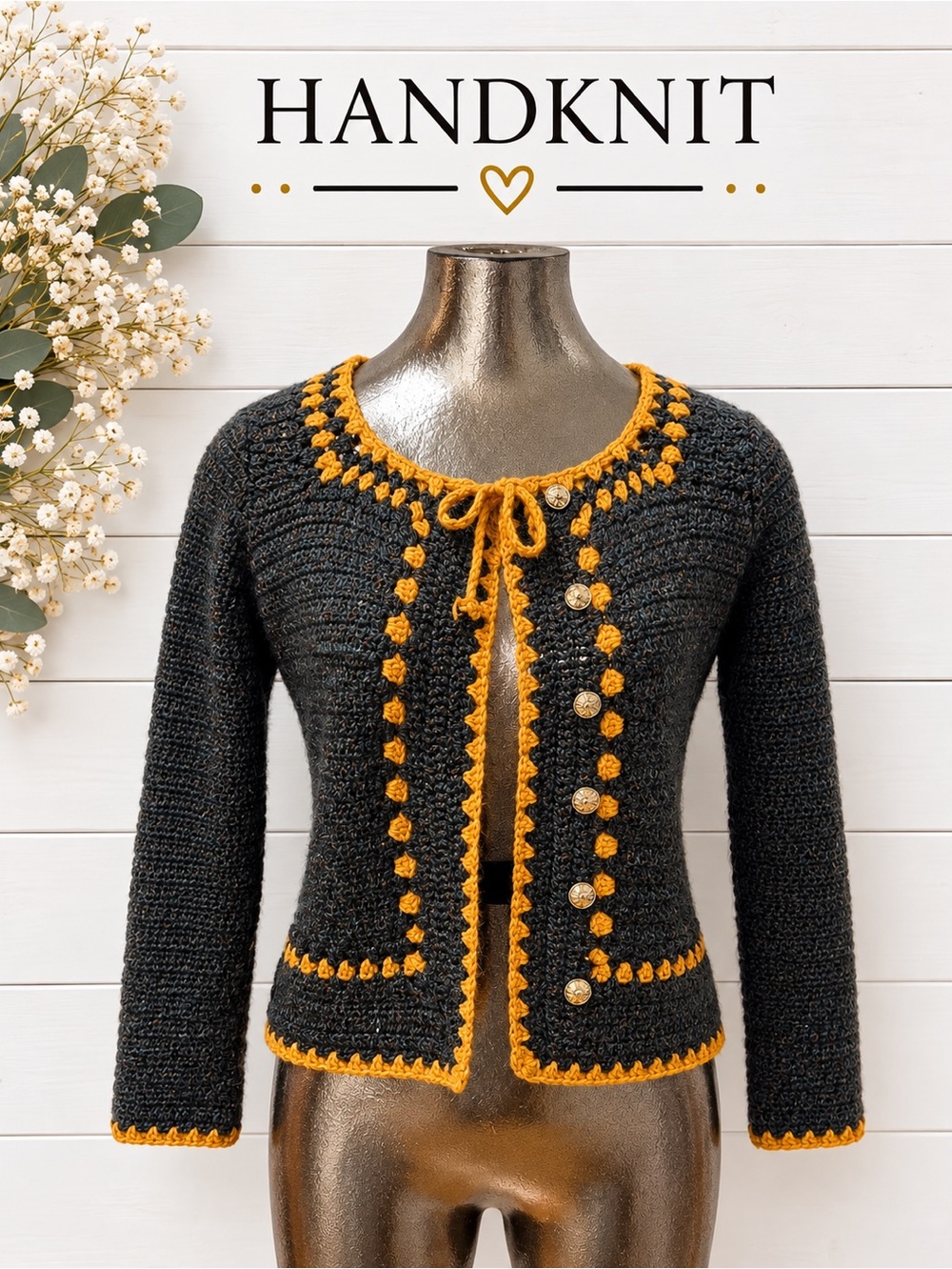 Handknit Cropped Cardigan – Handmade – Size S